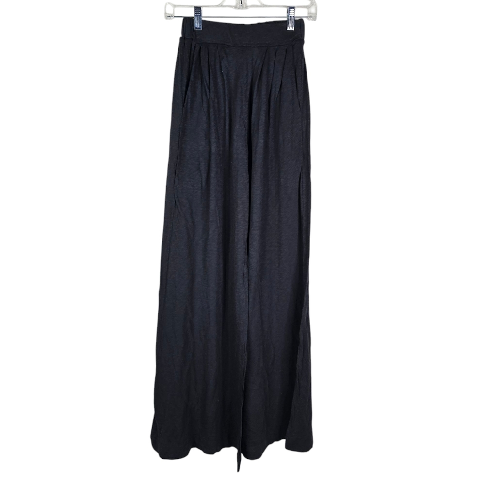 Laird Womens Small TALL 100% Cotton Palazzo BLack Wide Leg Lounge Flare Pants